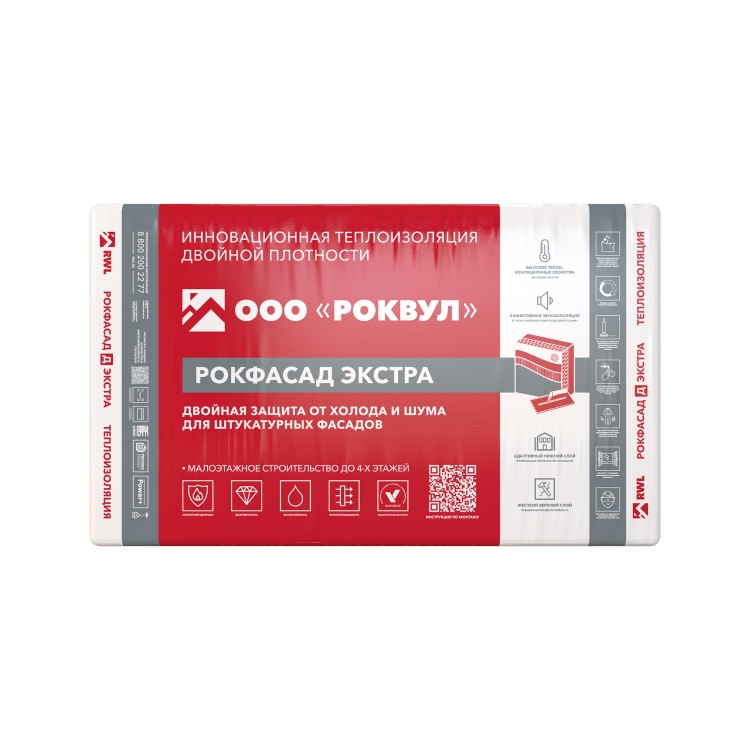 Утеплитель Роквул Рокфасад Д Экстра 1000х600х100 мм, 3 шт/уп, 1,8 м²