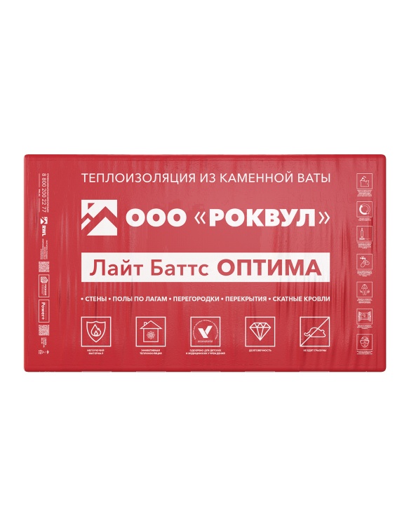 Утеплитель Роквул Лайт Баттс Оптима 1000х600х100 мм, 5 шт. уп