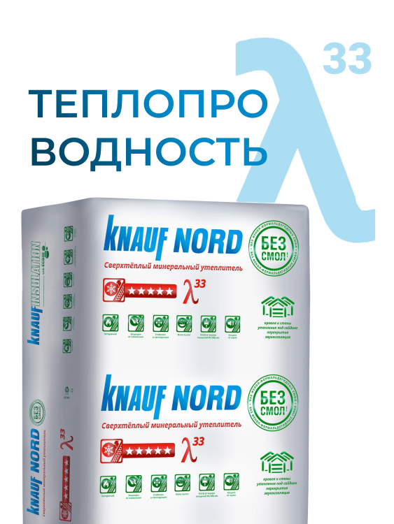 Утеплитель Кнауф Норд TS 033 1250х600х50 мм, 12 шт/уп, 9 м²