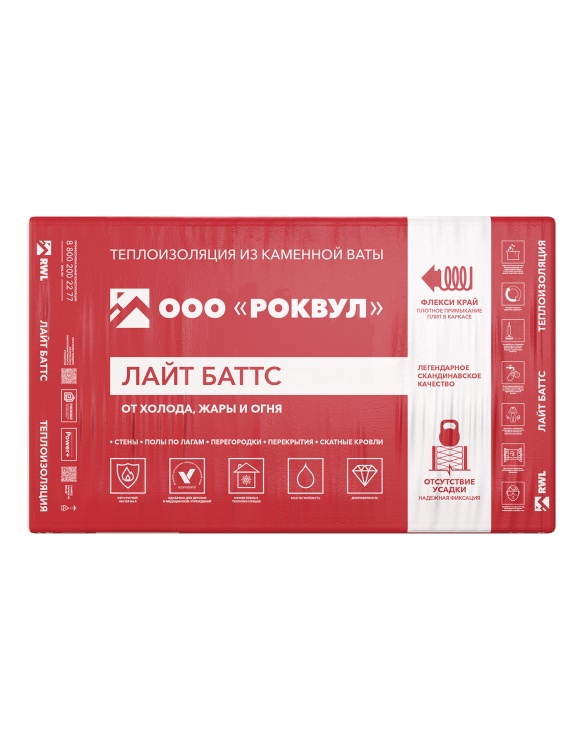 Утеплитель Роквул Лайт Баттс 1000х600х100 мм, 5 шт/уп, 3 м²