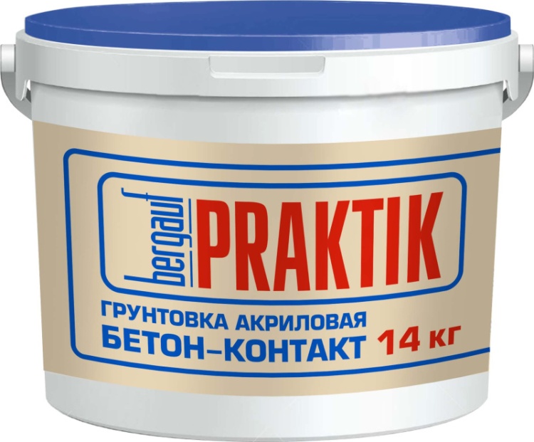 Грунтовка акриловая адгезивная Bergauf Praktik бетон-контакт, ЛЕТО-ЗИМА, 14кг
