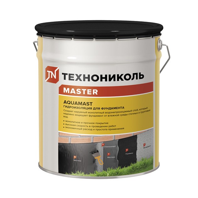 Мастика битумная для фундамента ТЕХНОНИКОЛЬ AquaMast, ведро 18 кг